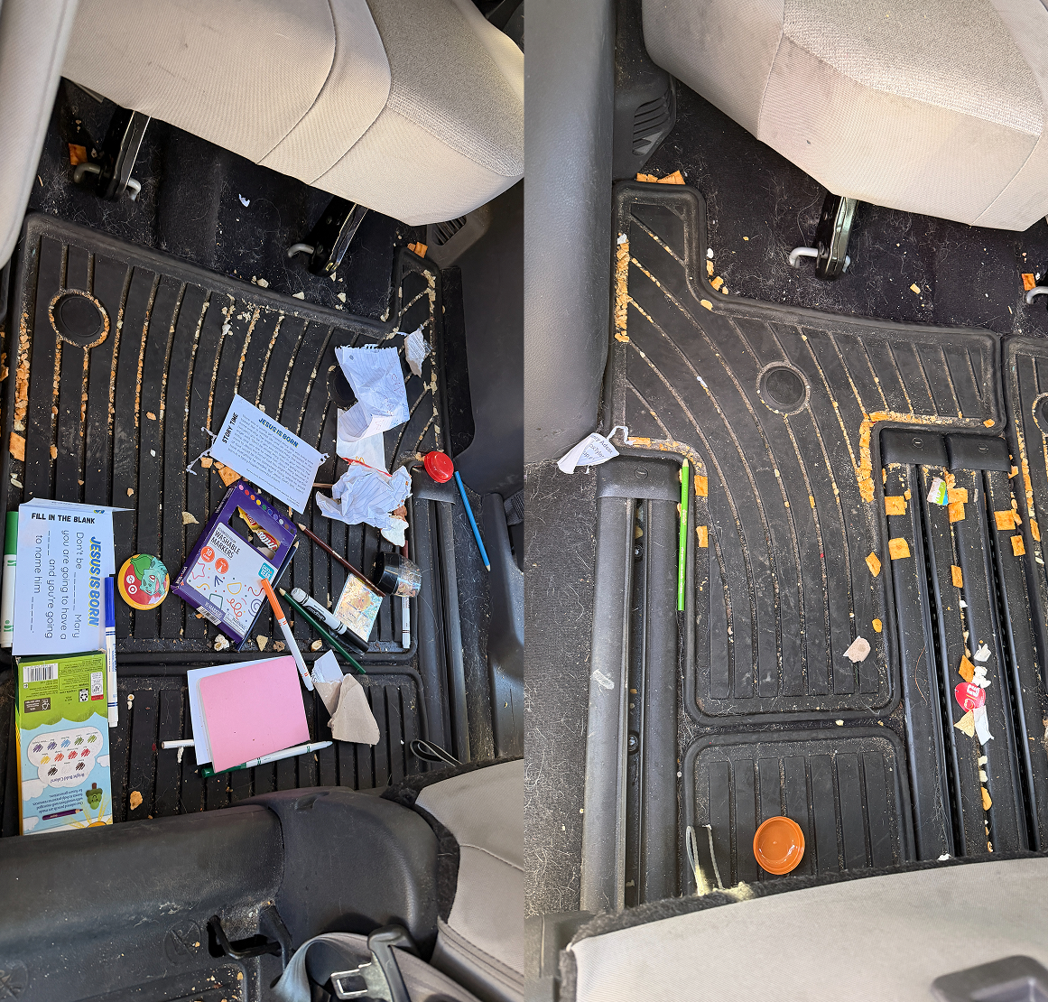Extremely messy car floor cleaning