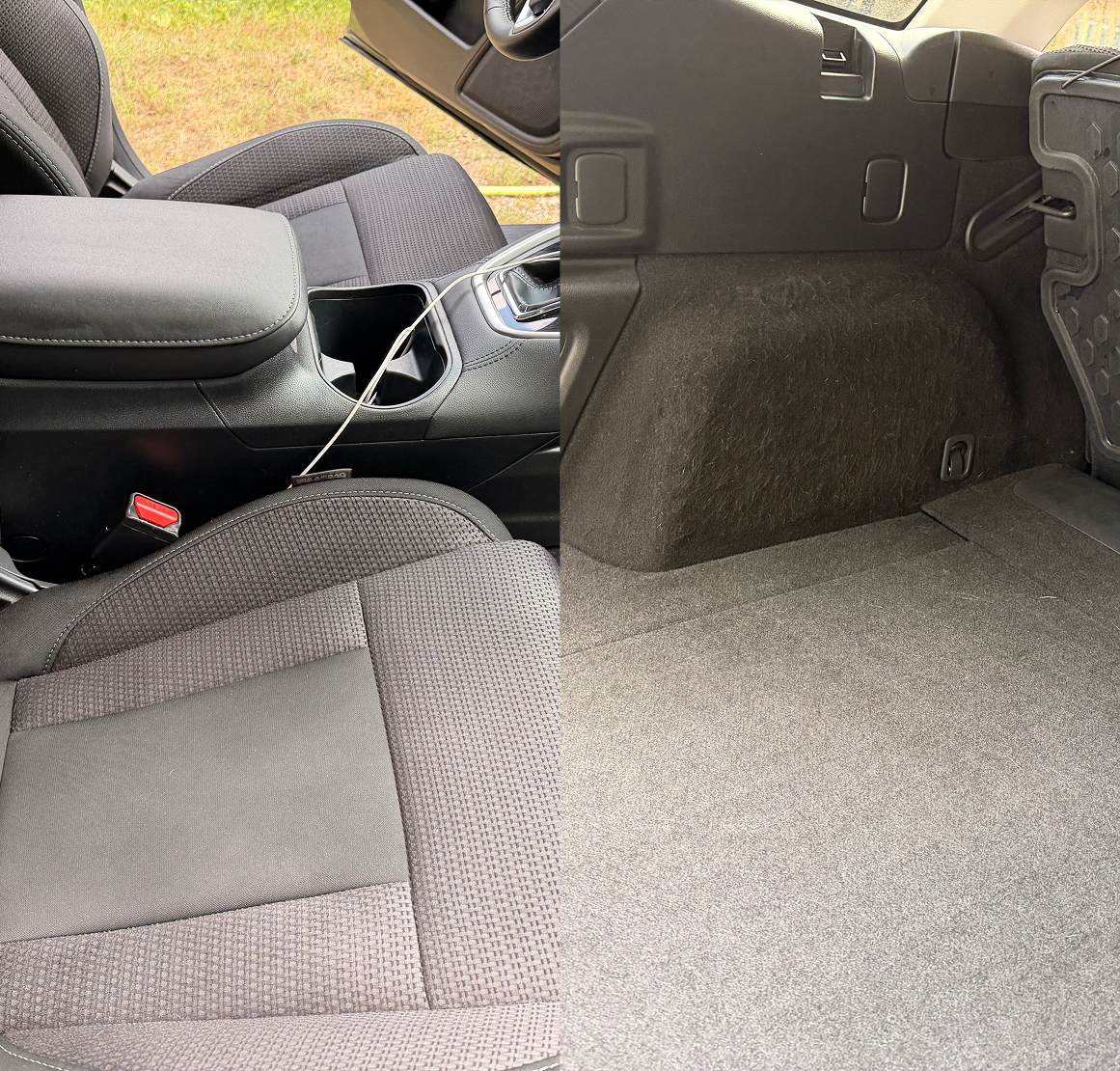 Car center console interior view