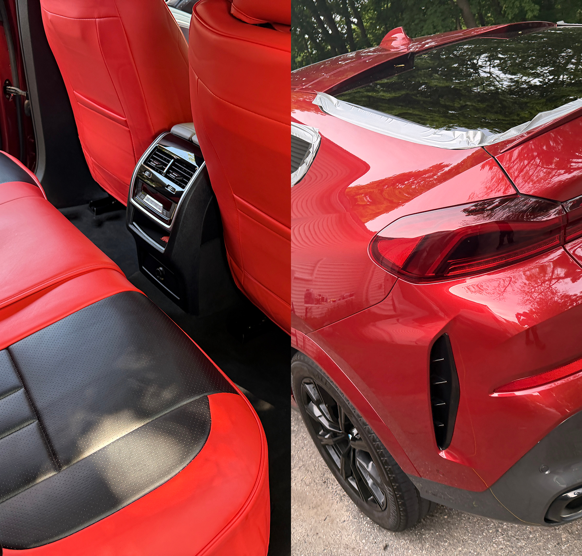Red car interior and exterior view