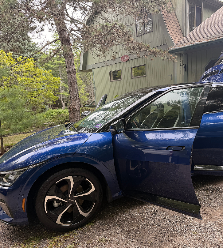 Blue car parked outdoors